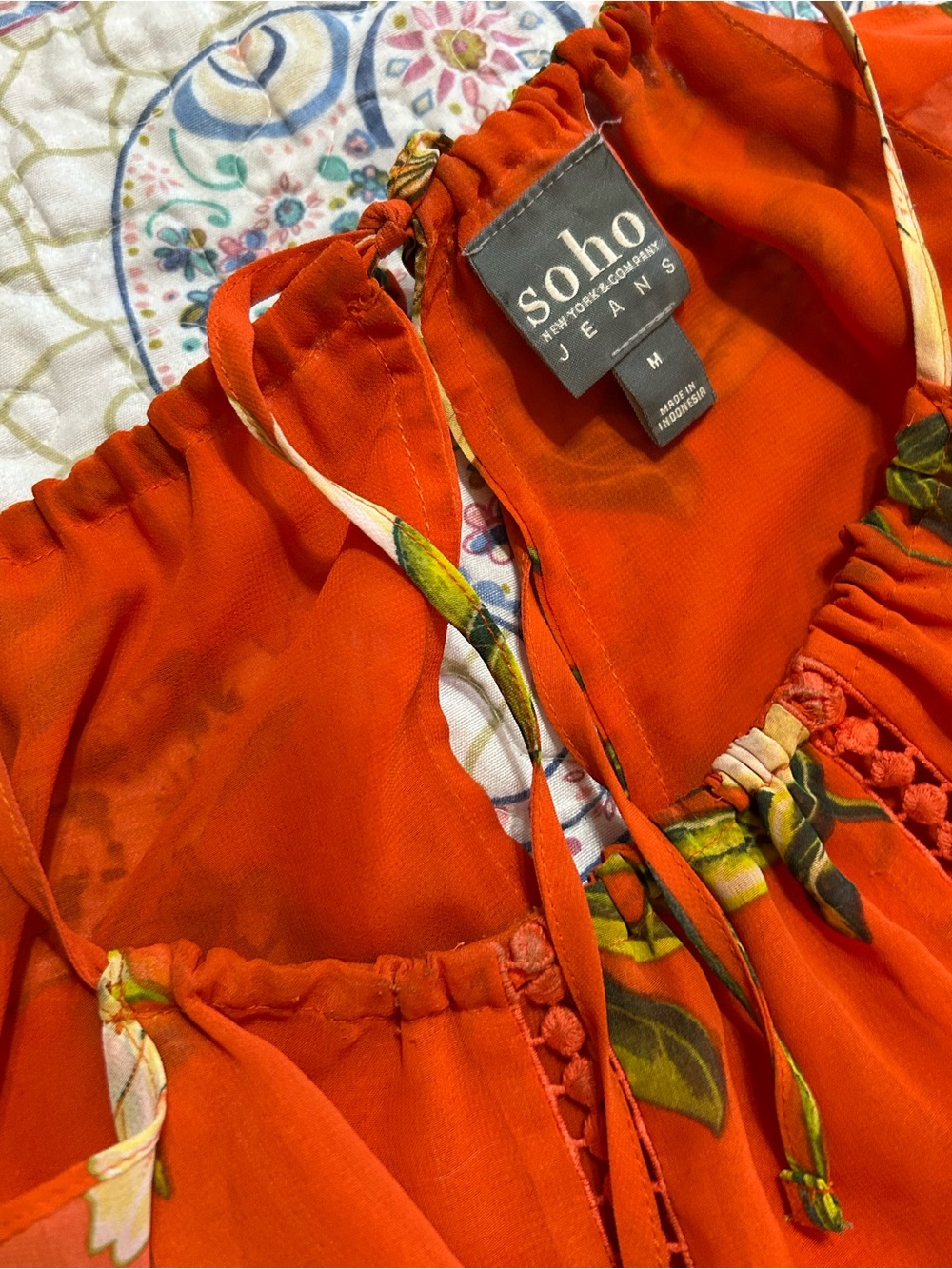 Soho Orange Floral Tie-Front Camisole